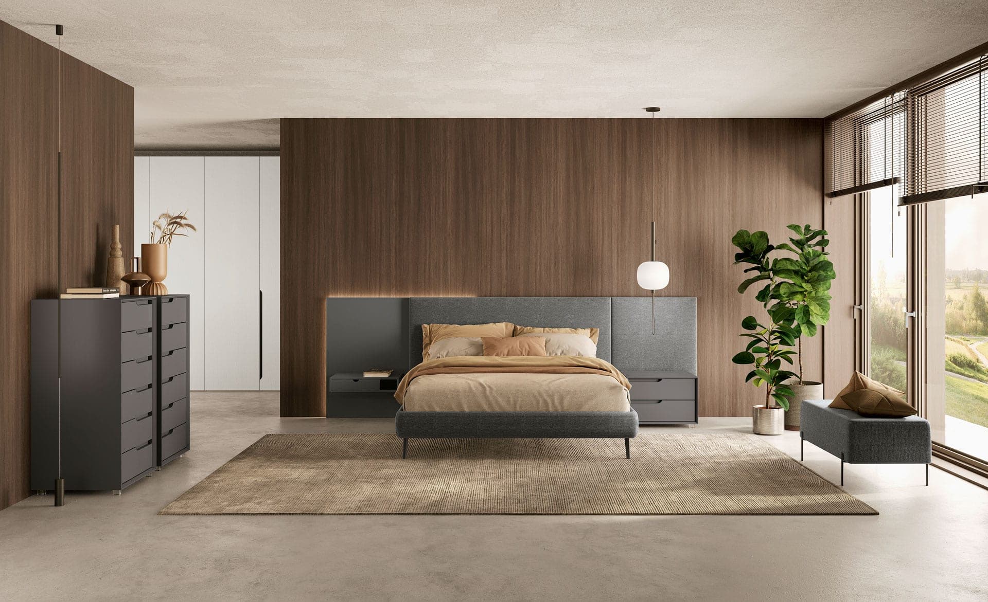 Spavaća soba FAER Atelier Notte sa modularnim krevetom Scena i zidnim panelima